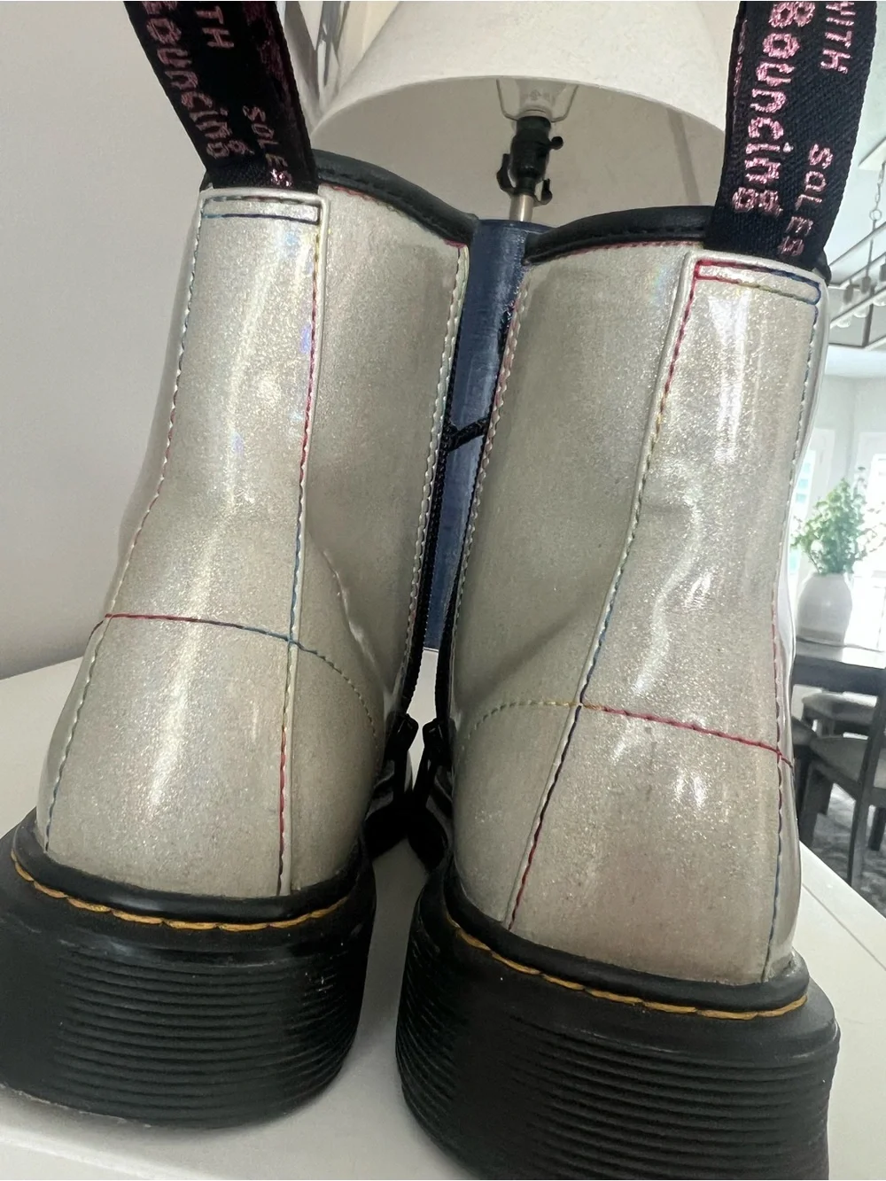 Dr. Martens Kids Silver Holographic Lace-Up Boots